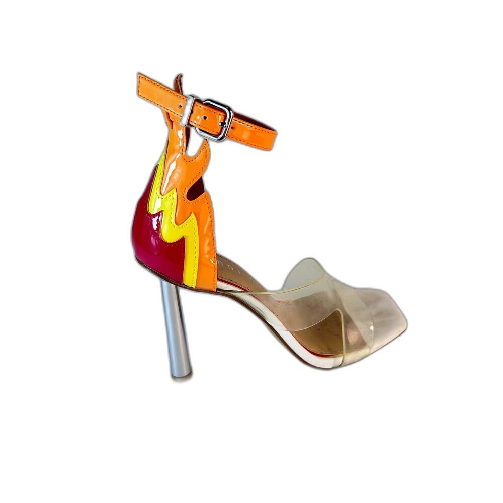 Gianni Bini Women's Red Orange Flame Patent Ankle Strap High Heel Sandals 7.5M - Picture 2 of 11